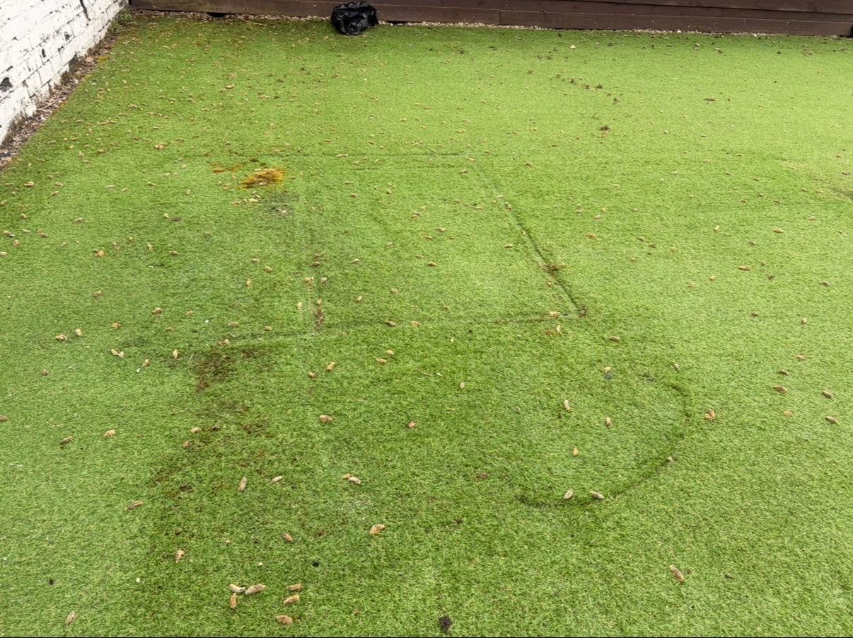 Before artificial grass cleaning in Glasgow - algae covered