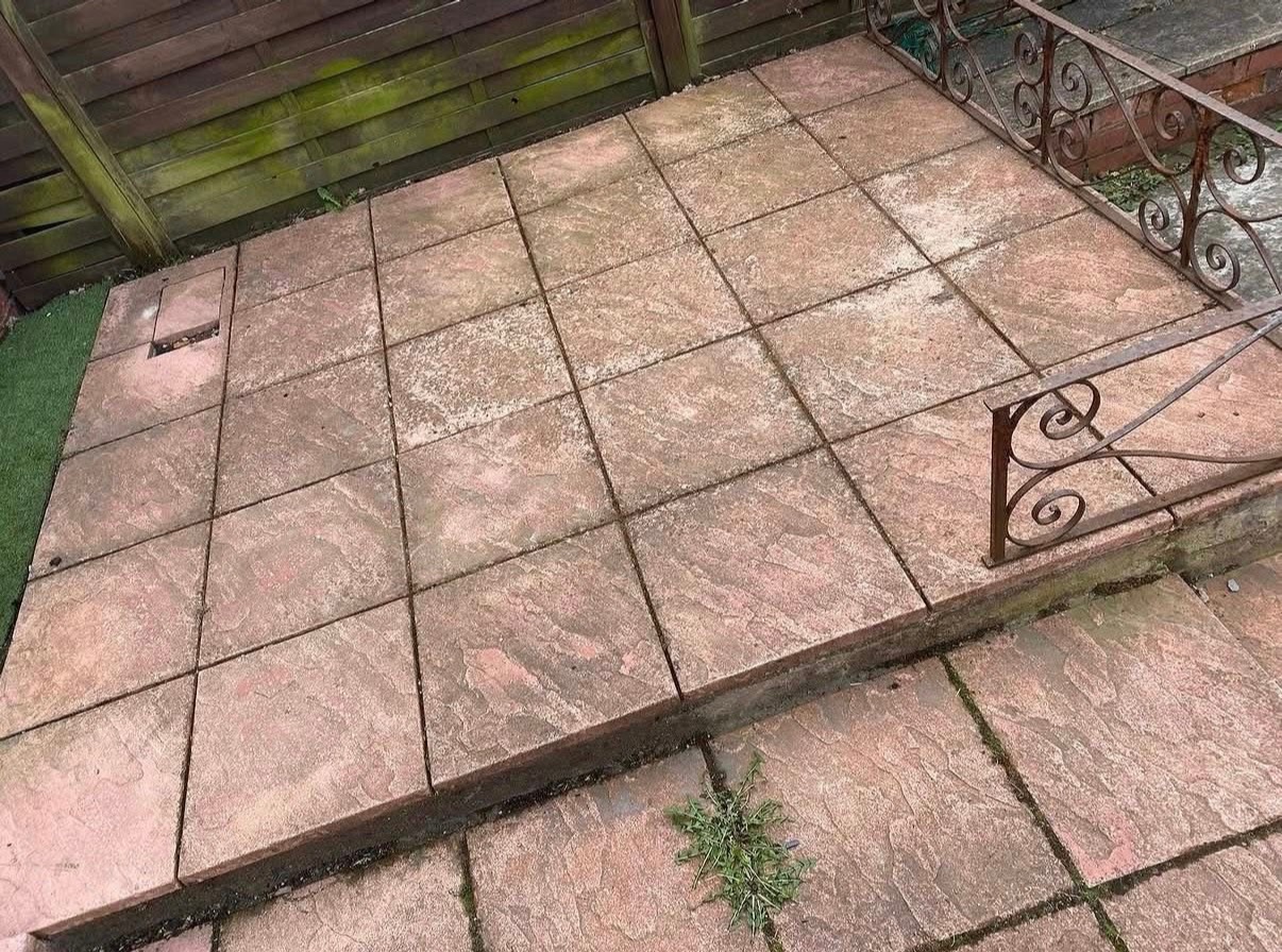 Before patio tile cleaning in East Kilbride - dirty tiles