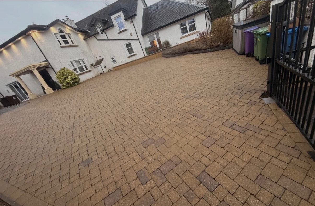 Professional driveway power washing in Glasgow - clean block paving restoration