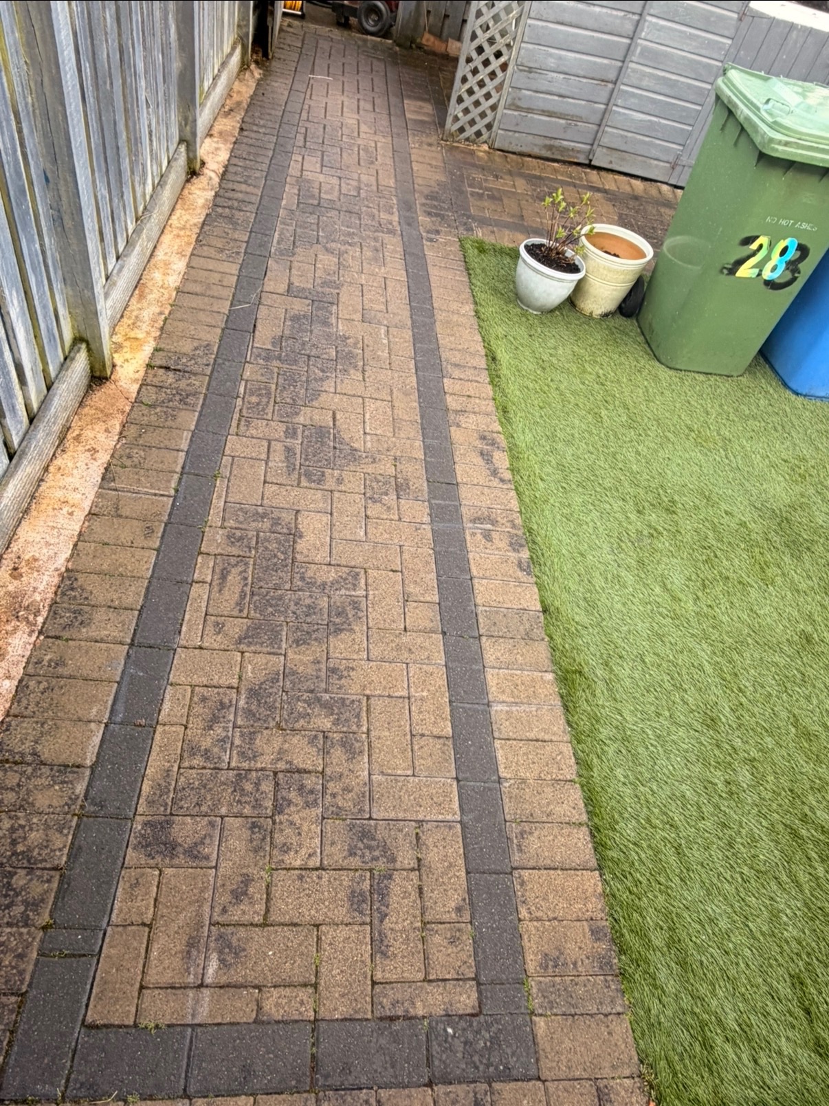 Before walkway cleaning in Cambuslang - stained path