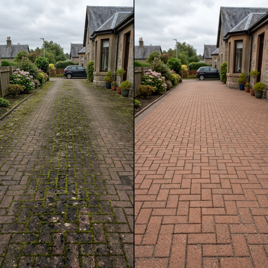 Before and after power washing in Motherwell — professional exterior cleaning